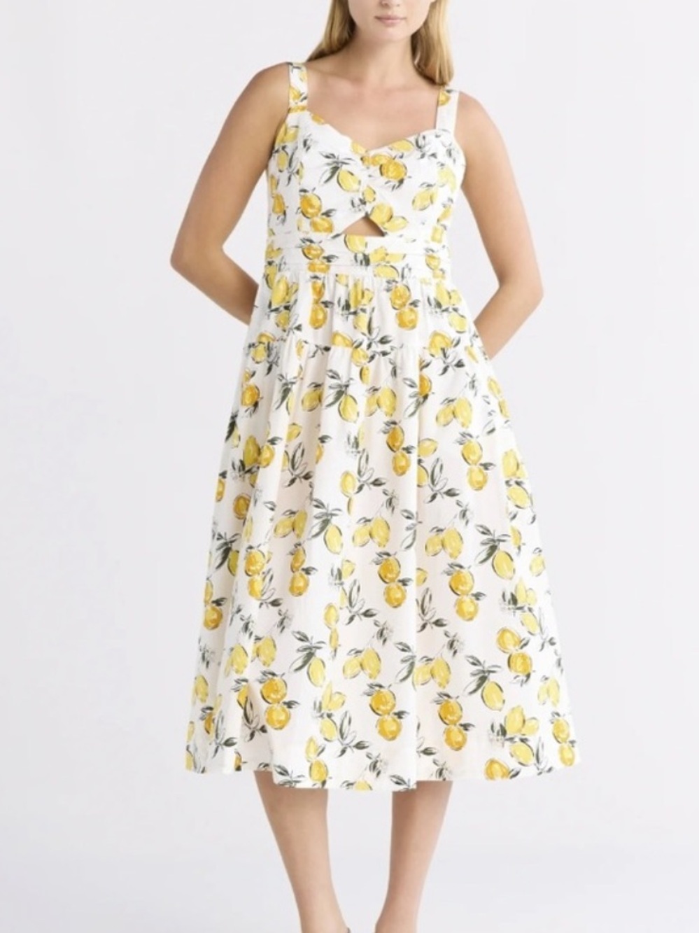 Free Assembly Lemon Print Sundress with Cutout